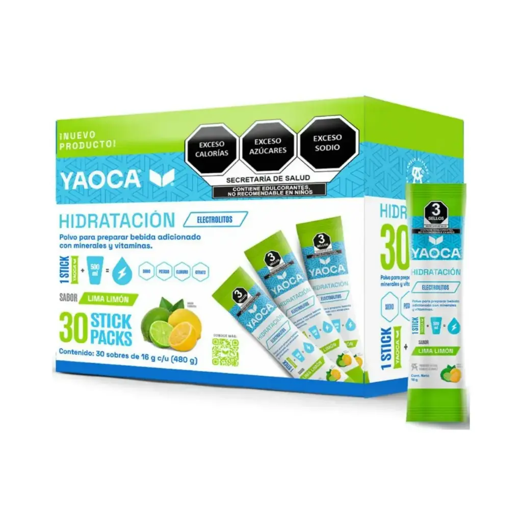 [7503045518105] Yaoca Hidratación Polvo 30 Sobres De 16g c/u Adicionado Con Vitaminas Y Minerales Sabor Lima-Limón