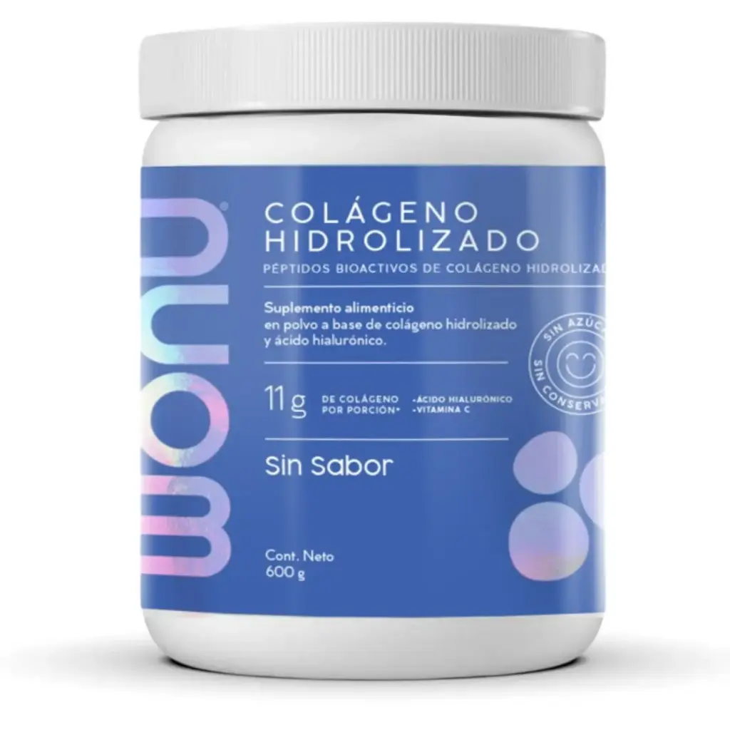 Wonu Colágeno Hidrolizado De 600g 52 Servicios Con Acido Hialuronato y Vitamina C Sin Sabor