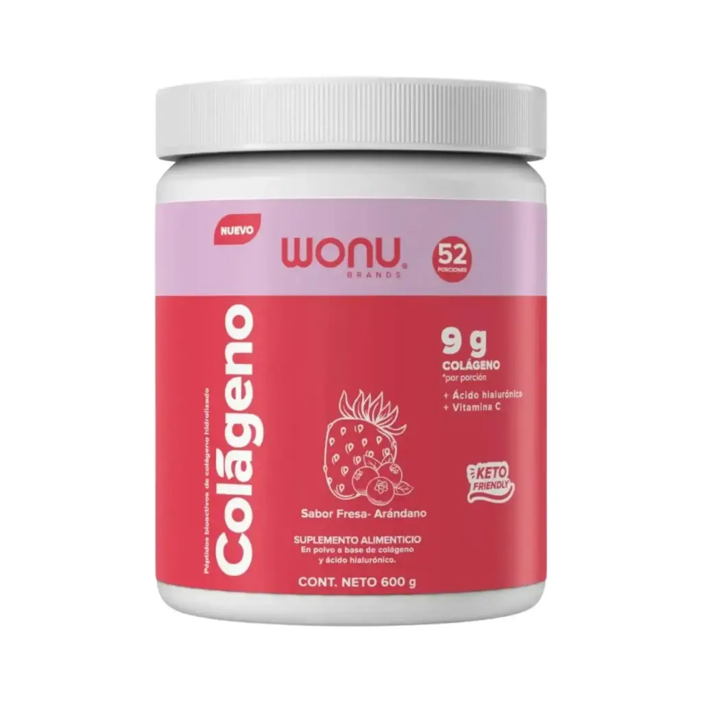 [7503031994315] Wonu Colágeno En Polvo De 600g 52 Servicios Sabor Fresa Arándano 