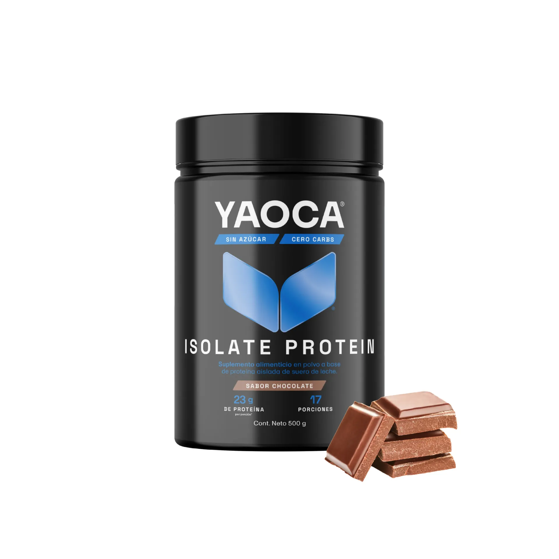 Proteína 100% Isolate I Yaoca I 500g I 17 Servicios I Sabor Chocolate I Sin Azúcar