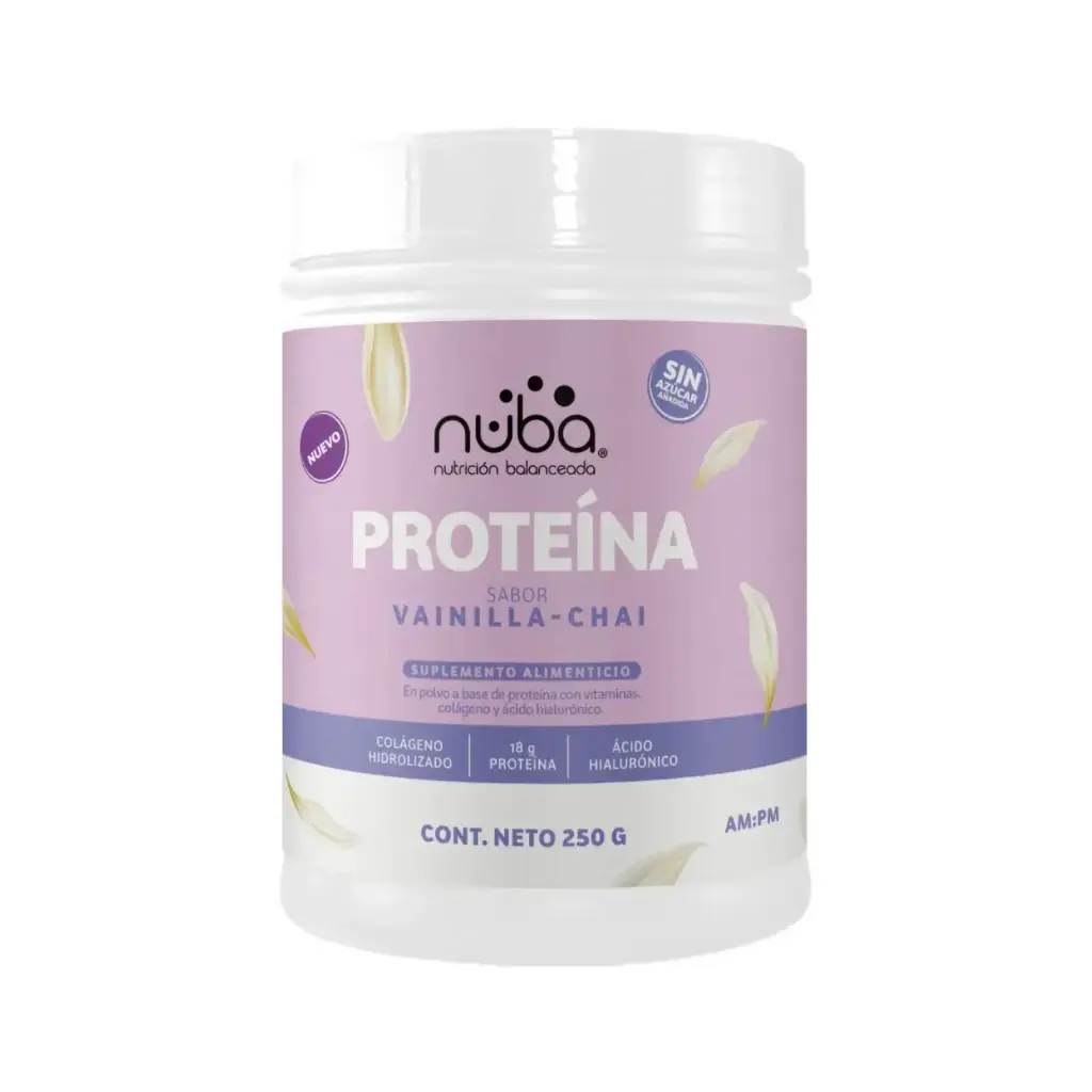 [7503039685598] Nuba Proteína De 250g 9 Servicios Con Colágeno, Vitaminas Y Acido Hialurónico Sabor Vainilla-Chai