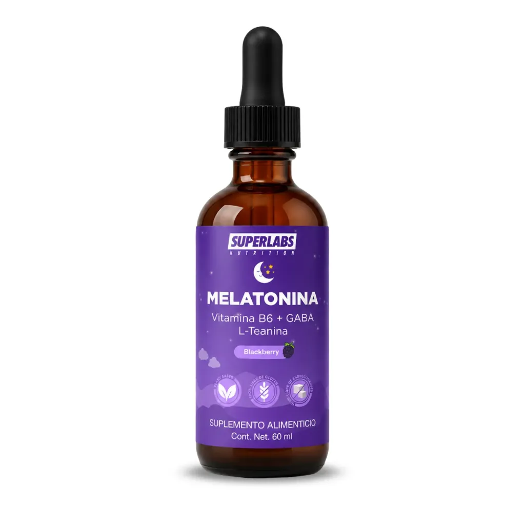 Superlabs Melatonina Líquida 5mg | GABA + L-Teanina + Vitamina B6 | 60 Porciones | Apoyo al Descanso Nocturno | Sabor Blackberry