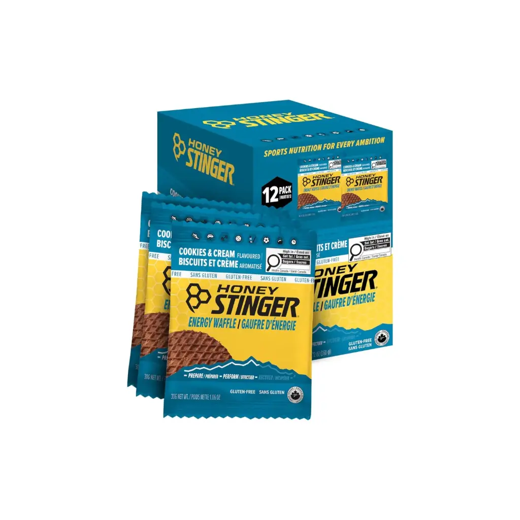 Honey Stinger, Waffle energético,Cookies & Cream , 12 waffles, 30 g (1,06 oz) cada uno   