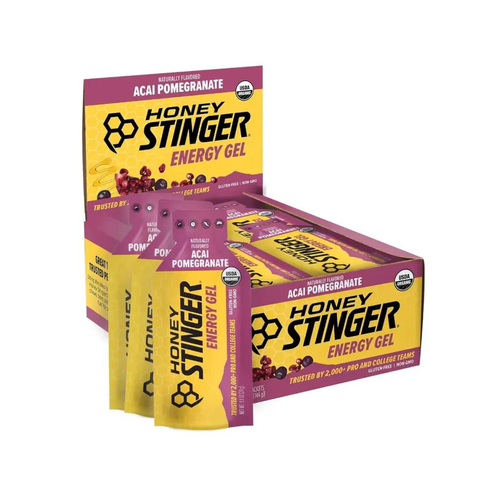 [810815020410] Honey Stinger, Gel de energía de Acai Pomegranate, 24 sobres, 31 g (1,1 oz) cada uno cafeína y sin gluten con miel orgánica