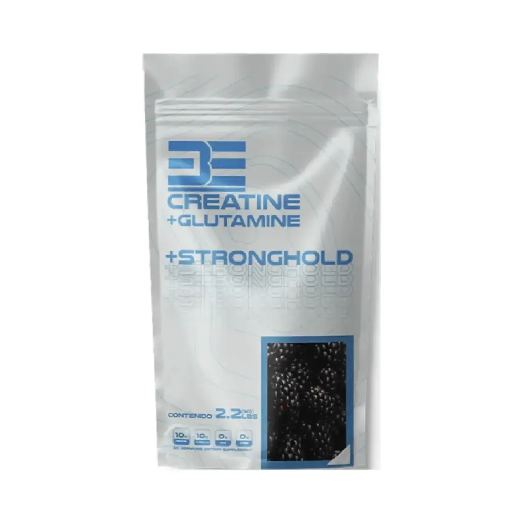 Be Supplements Stronghold Creatina + Glutamina, 1 Kg, 50 Servicios, Sabor Mora Rendimiento Físico y Recuperación