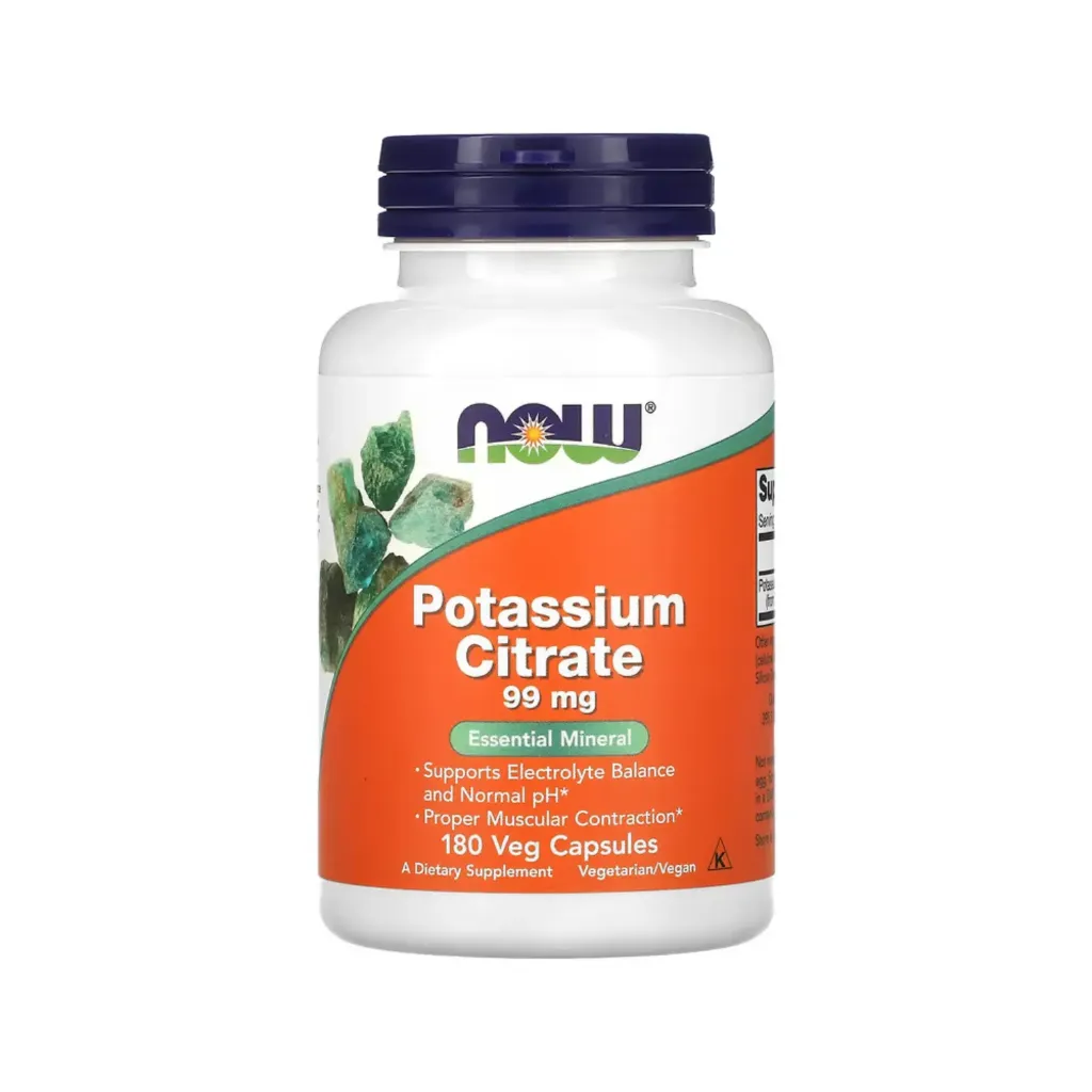 Now Foods Citrato De Potasio 99 Mg, Mineral Esencial, Favorece El Equilibrio De Electrolitos Y El PH Normal 180 Cápsulas