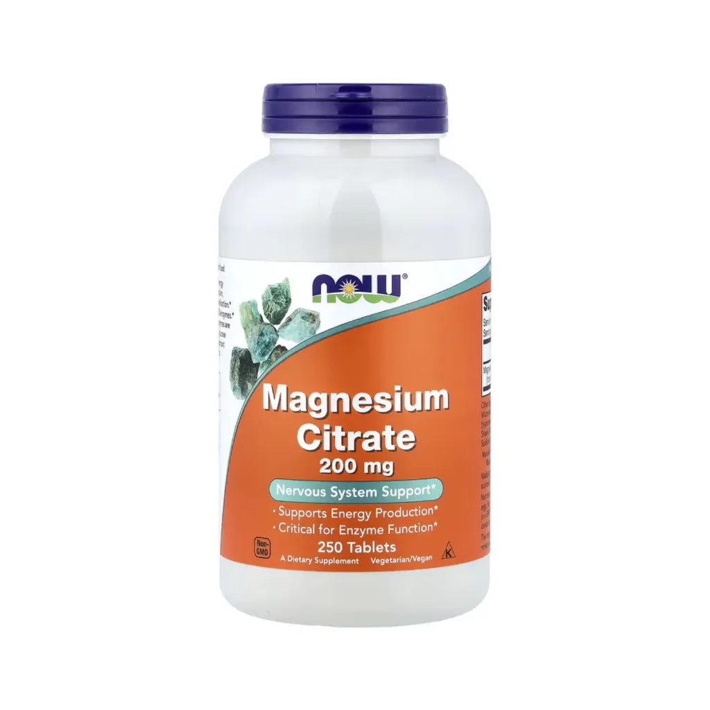 Now Foods Citrato De Magnesio 250 Comprimidos (200 Mg Por Comprimido) Refuerzo Para El Sistema Nervioso, Favorece La Producción De Energía 