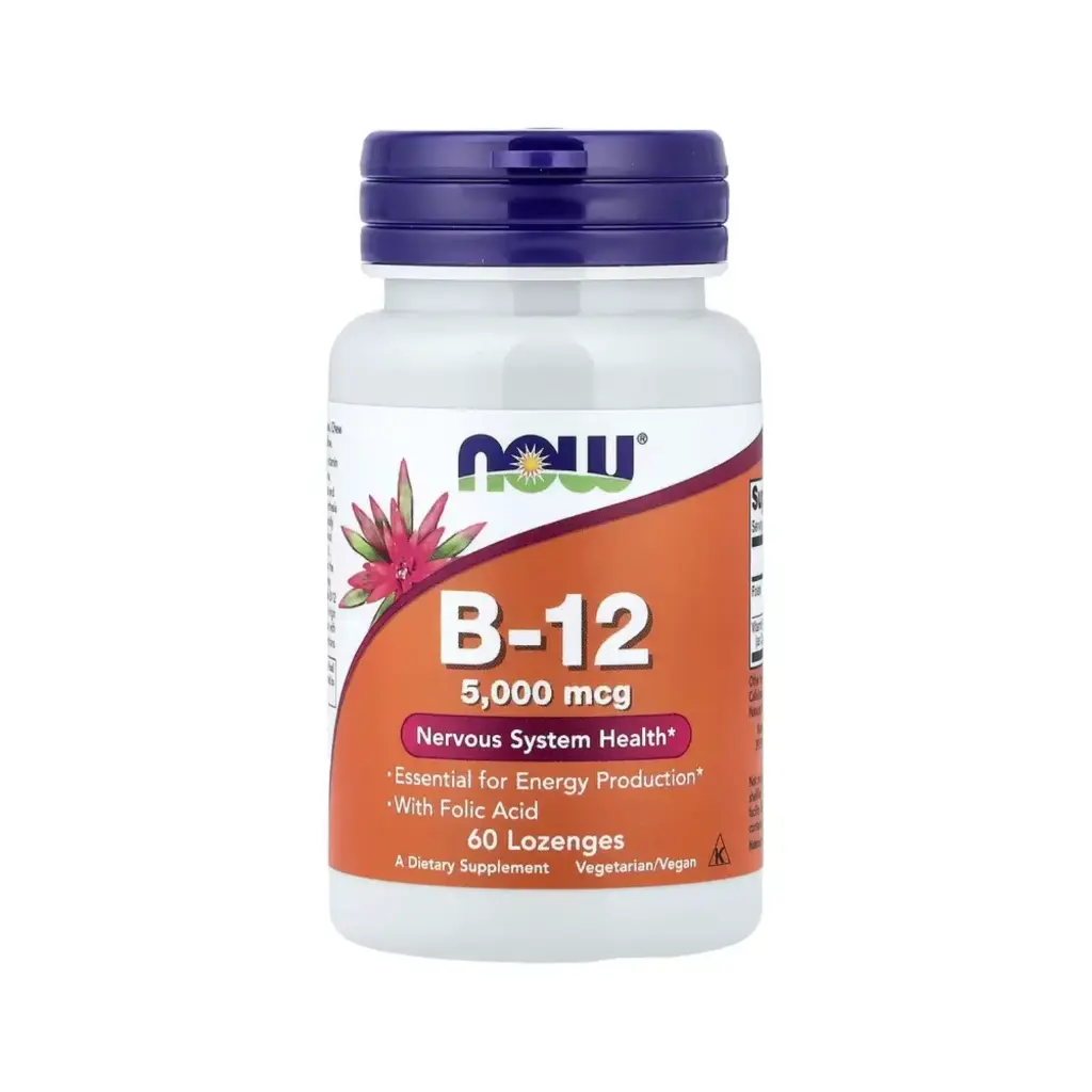 Now Foods Vitamina B12 5,000 Mcg, Salud Del Sistema Nervioso Y Producto Esencial Para La Producción De Energía 60 Pastillas 