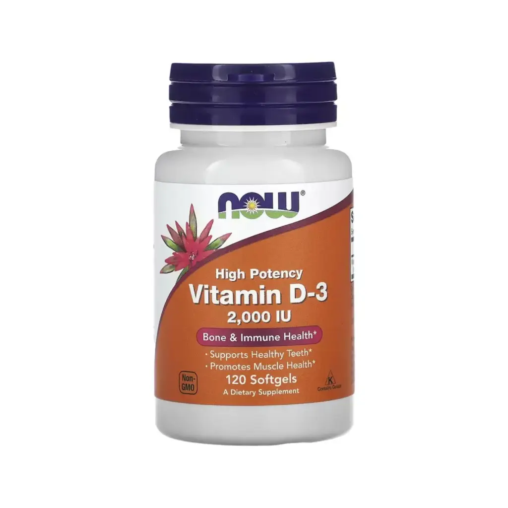 Now Foods Vitamina D3, Alta Potencia 2000 UI, Promueve La Salud Muscular Y Salud Ósea E Inmunitaria 120 Cápsulas Blandas 