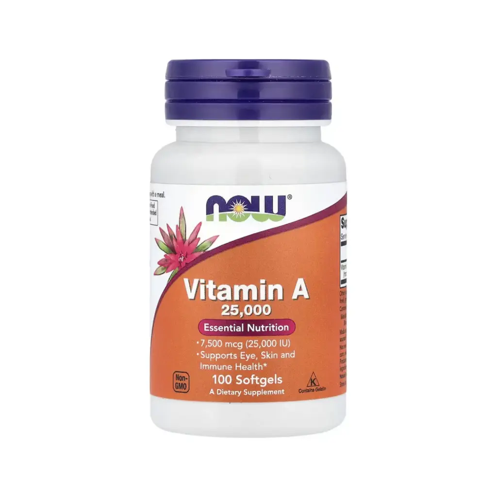 Now Foods Vitamina A 7500 Mcg (25.000 Ui), Refuerza La Salud De Los Ojos, La Piel Y El Sistema Inmunitario 100 Cápsulas Blandas 