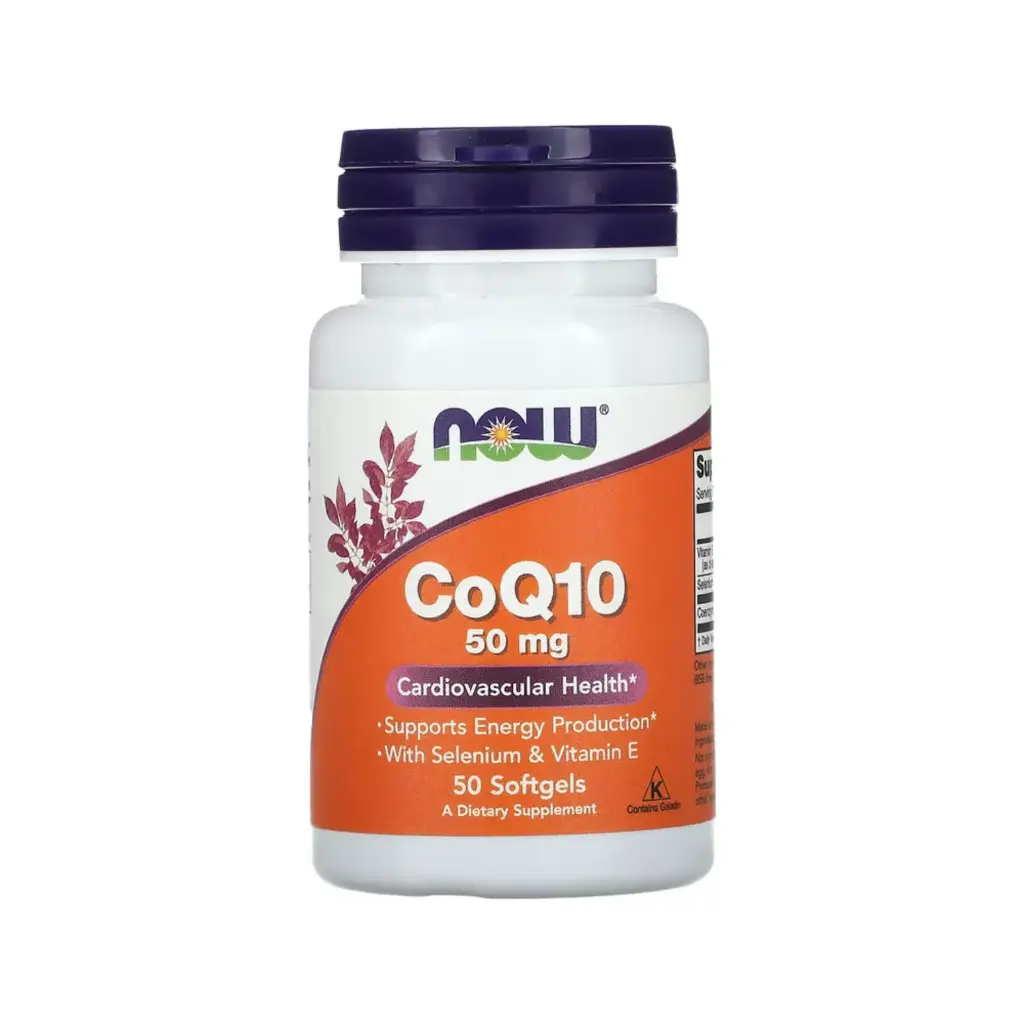 Now Foods Coq10 50 Mg Con Selenio Y Vitamina E,  Salud Cardiovascular Y Favorece La Producción De Energía 50 Cápsulas Blandas