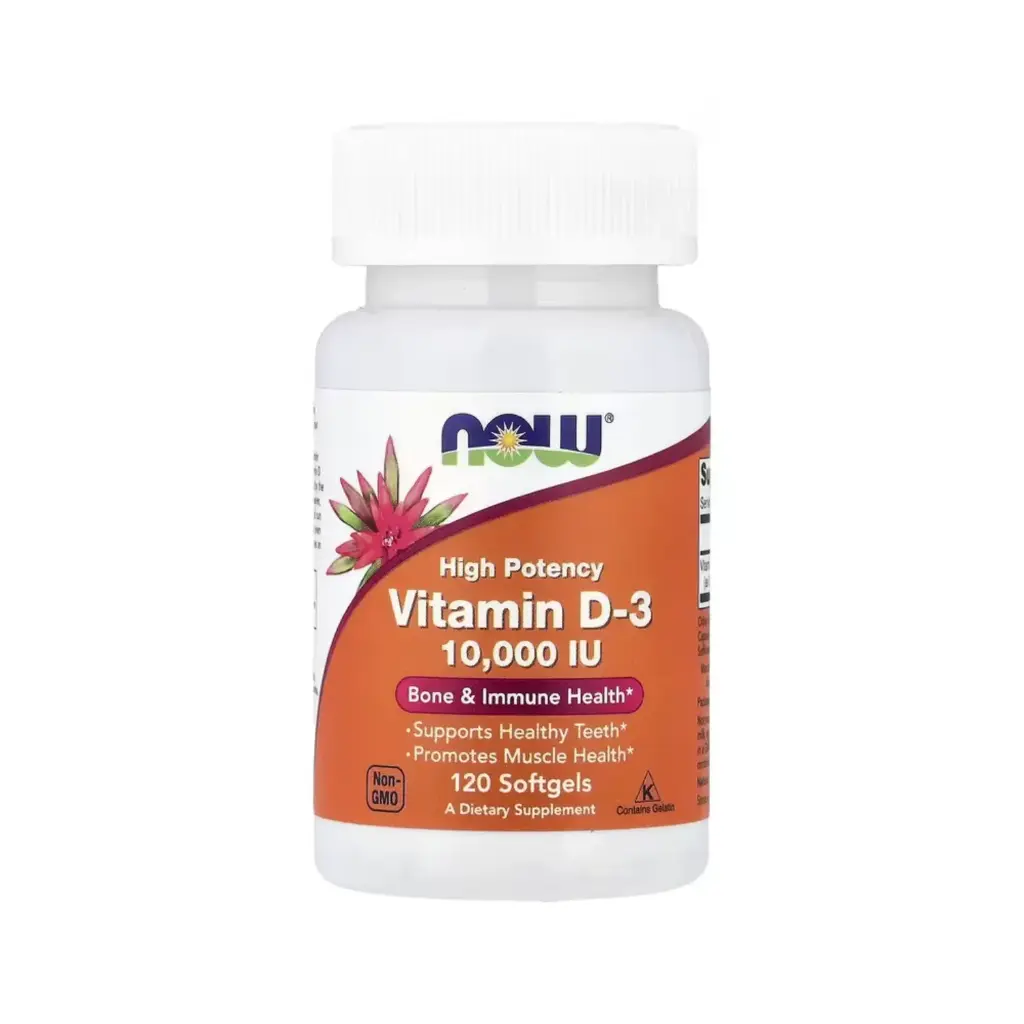 [733739003768] Now Foods Vitamina D3 Alta Potencia 10.000 IU, Salud De Los Huesos Y El Sistema Inmunitario, Promueve La Salud Muscular 120 Cápsulas Blandas