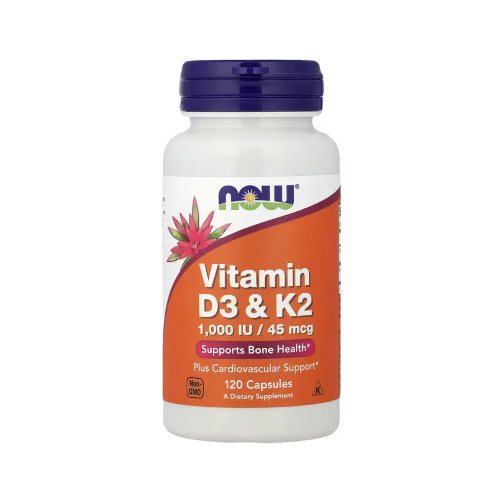 Now Foods Vitaminas D3 1000 IU Y K2 45 Mcg, Promueve La Salud Ósea Más Refuerzo Cardiovascular 120 Cápsulas