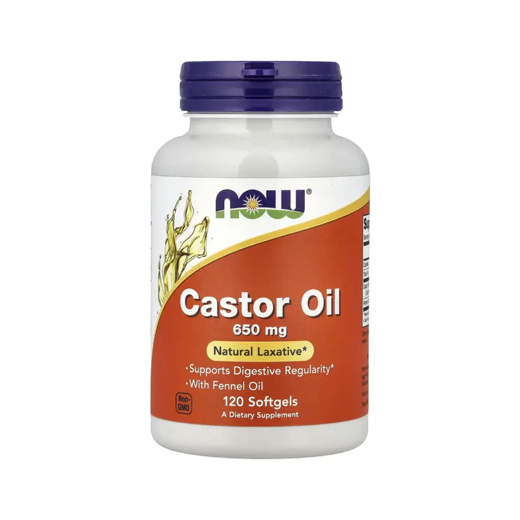 Now Foods Aceite De Ricino 650 Mg Con Aceite De Hinojo, Favorece La Regularidad Digestiva 120 Cápsulas Blandas
