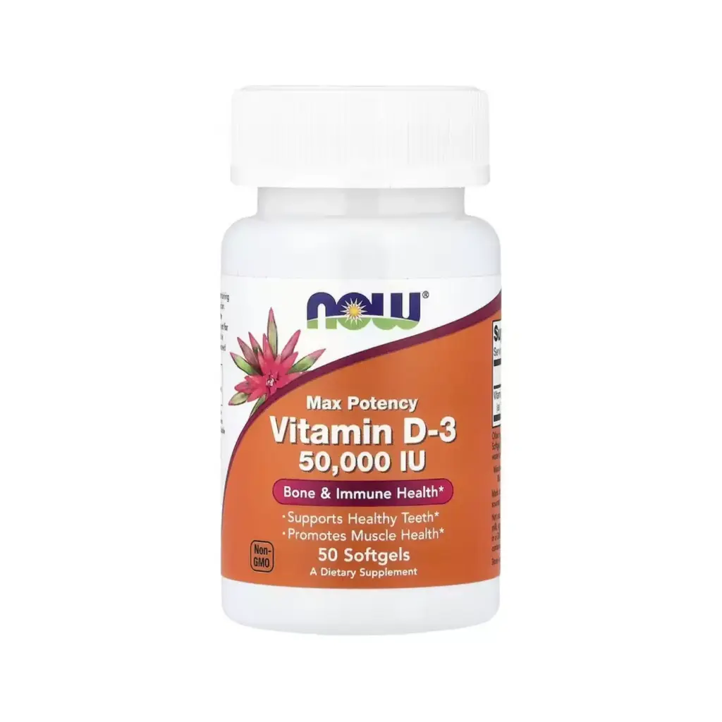 Now Foods Vitamina D3 Máxima Potencia 50.000 IU, Salud De Los Huesos Y El Sistema Inmunitario Y Promueve La Salud Muscular 50 Cápsulas Blandas 