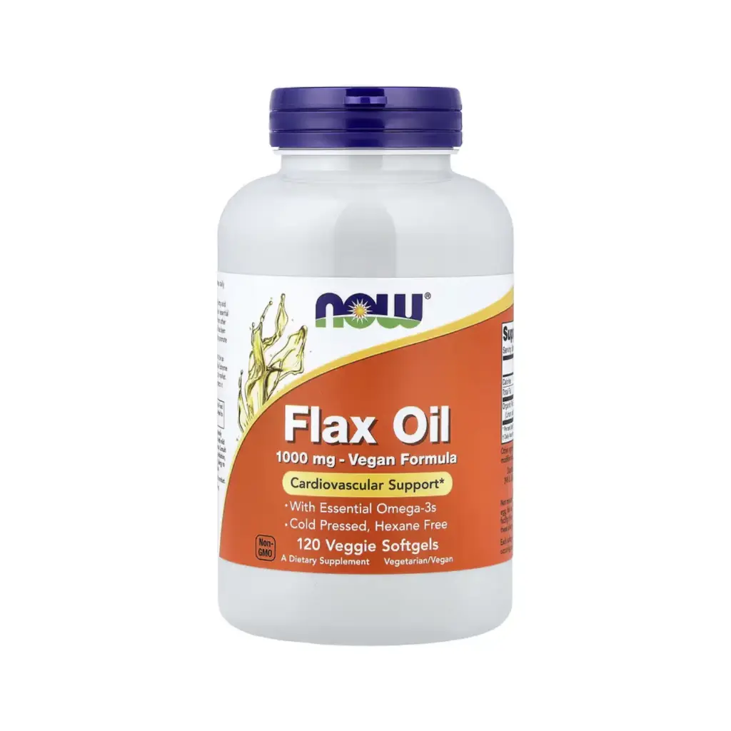 Now Foods Aceite De Lino 1000 Mg Con Omega-3 Esenciales, Apoyo Cardiovascular 120 Cápsulas Blandas Vegetales