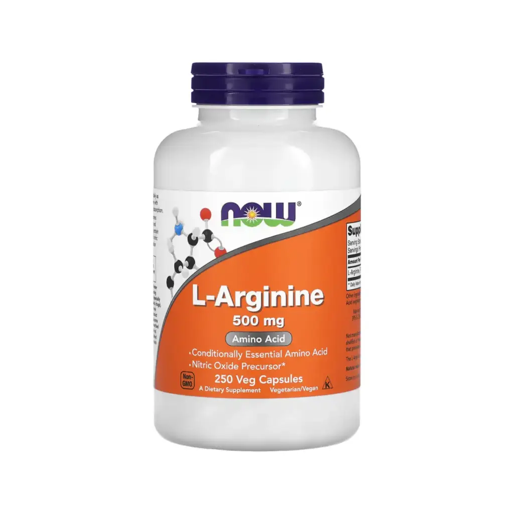 Now Foods L-Arginina 500 Mg, Aminoácido Condicionalmente Esencial Y Precursor Del Óxido Nítrico 250 Cápsulas Vegetales