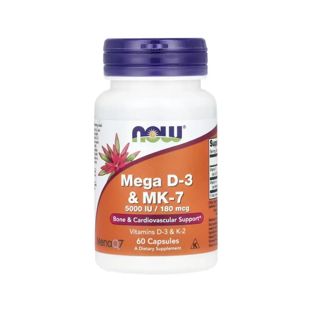 Now Foods Mega Vitamina D3 Y MK-7, Promueve La Salud Ósea Y Cardiovascular 60 Cápsulas