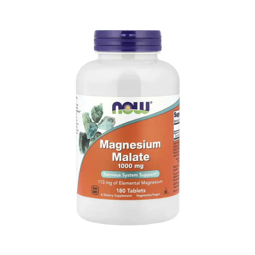 [733739013002] Now Foods Malato De Magnesio 1000 Mg, Refuerzo Para El Sistema Nervioso 180 Tabletas 