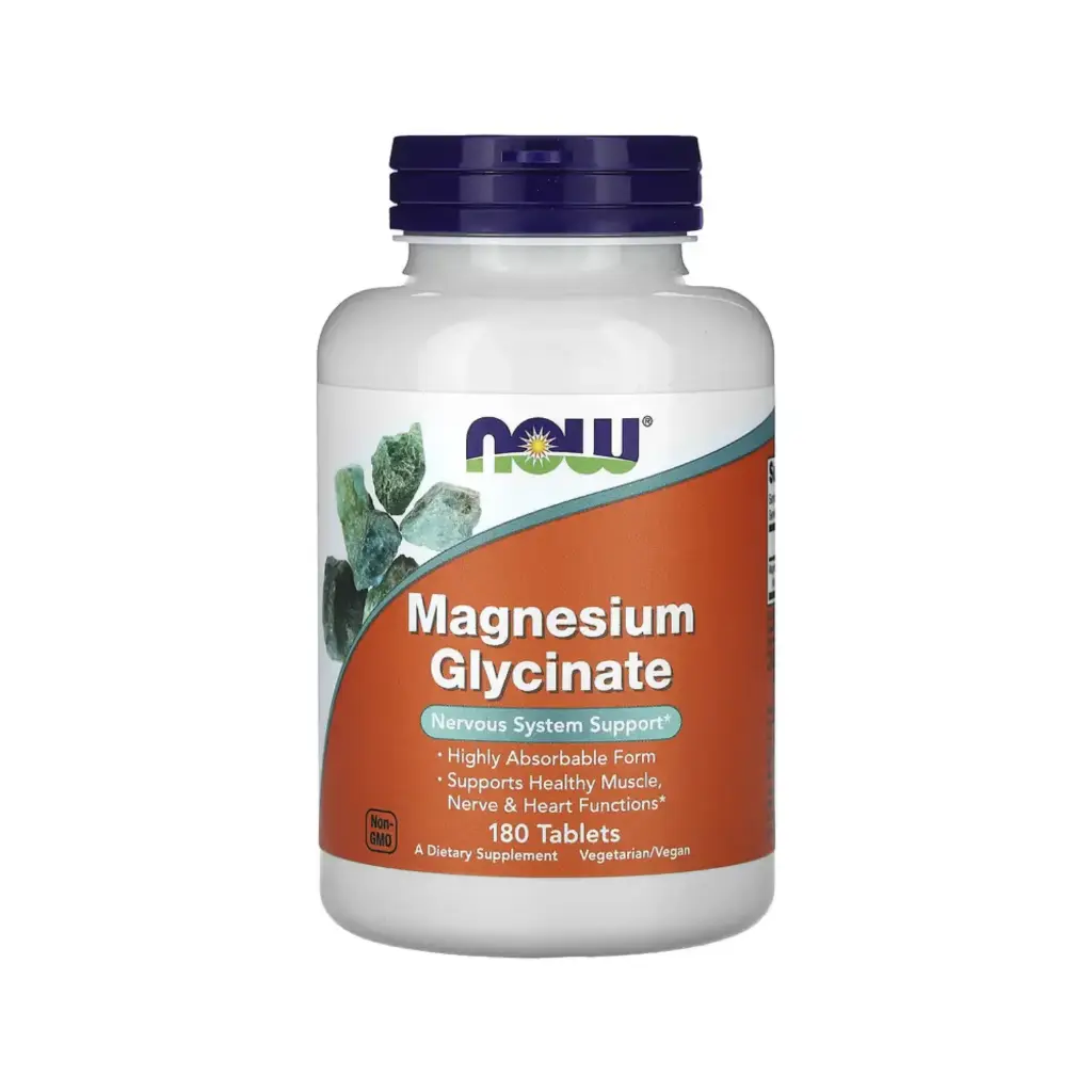 Now Foods Glicinato De Magnesio 100 Mg Por Tableta, Refuerzo Para El Sistema Nervioso 180 Tabletas 