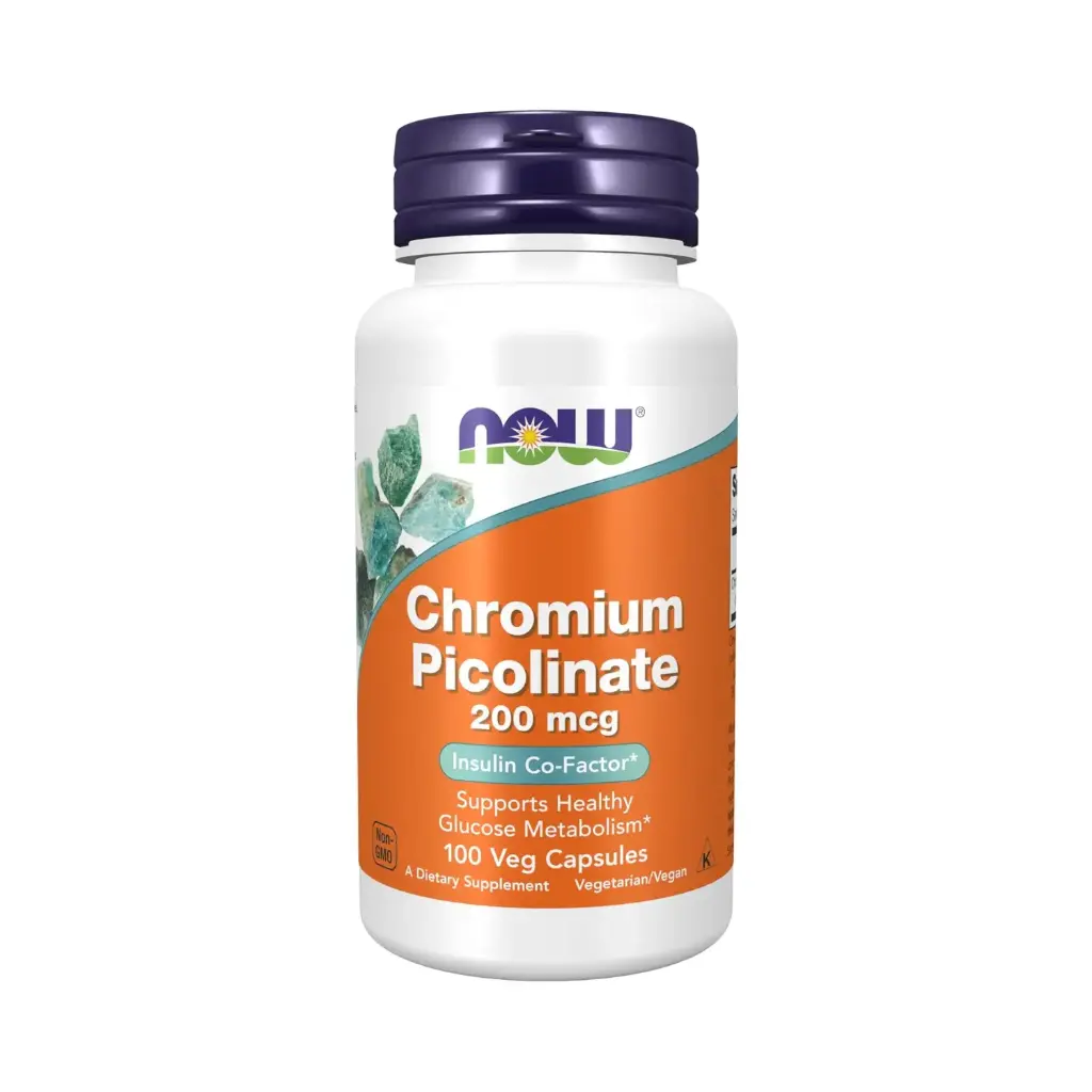 Now Foods Picolinato De Cromo 200 Mcg, Coadyuvante Para Regular Los Niveles De Glucosa En Sangre Y Mejorar El Metabolismo De Carbohidratos Y Grasas 100 Cápsulas Vegetales 