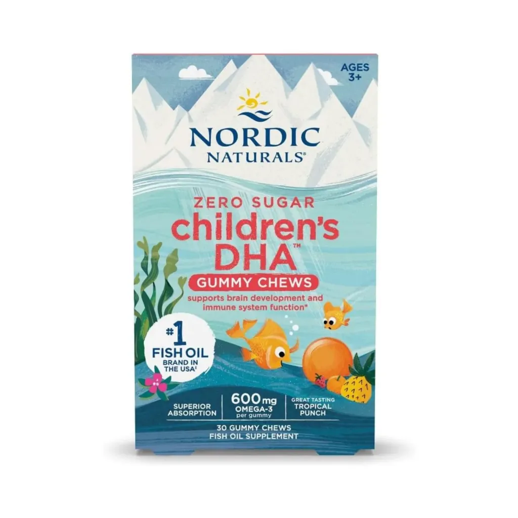 Nordic naturals Childrens Dha Para Niños Con 30 gomitas 600mg sin azucar Sabor Ponche Tropical
