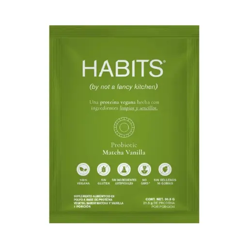 [7501468139798] Habits Proteína Vegana Probioticos 16 Sobres Matcha Vainilla