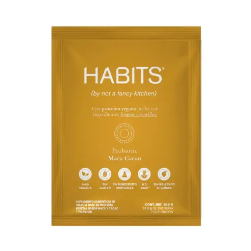 [7501468139781] Habits Proteína Vegana Probioticos 16 Sobres Maca Cacao