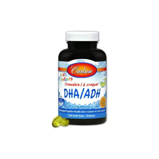 [088395015717] Carlson Labs, Kid's DHA, 100 mg, 120 Cápsulas Masticables, Naranja