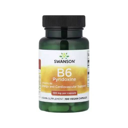 [087614010212] Swanson Vitamina B6 y piridoxina, 100 mg Refuerzo energético y cardiovascular, 100 cápsulas veganas