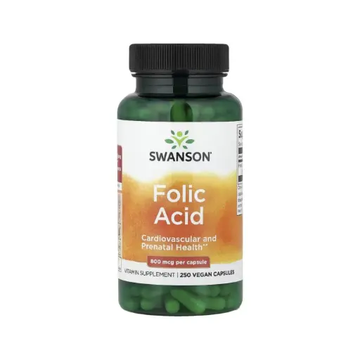 [087614010359] Swanson Ácido Fólico, 800 Mcg Salud Cardiovascular Y Prenatal, 250 Cápsulas Veganas
