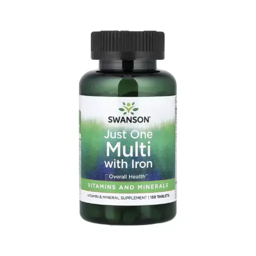 [087614012506] Swanson Just One, Suplemento Multivitamínico Con Hierro, Salud General, 130 Tabletas 