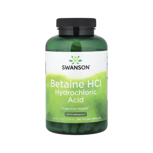 [087614013503] Swanson Clorhidrato De Betaína Y Ácido Clorhídrico Con Vegpeptase, Salud Digestiva 250 Cápsulas Vegetales 
