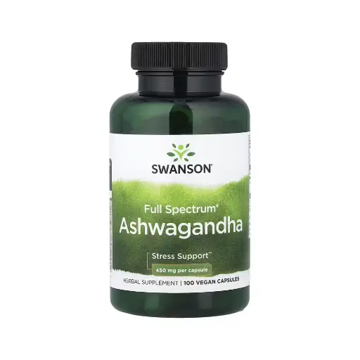 [087614019574] Swanson Full Spectrum, Ashwagandha, Suplemento Para El Alivio Del Estrés, 100 Cápsulas Veganas (450 Mg Por Cápsula)