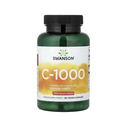 [087614110547] Swanson C-1000 Suplemento De Vitamina C Y Rosa Mosqueta, Salud Inmunitaria, 90 Cápsulas Veganas