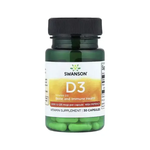 [087614112411] Swanson Vitamina D3, Alta Potencia, Salud Ósea E Inmunitaria 25 Mcg (1000 Ui), 30 Cápsulas