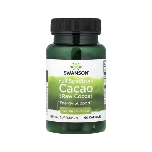 [087614112572] Swanson Cacao De Espectro Completo (cacao Crudo), Refuerzo Para La Energía 400 Mg, 60 Cápsulas 