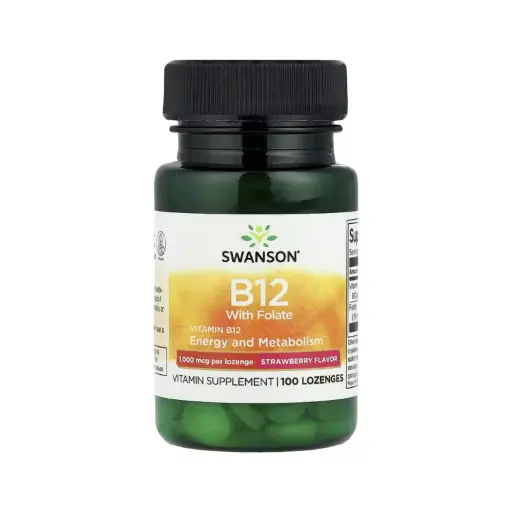 [087614017464] Swanson Vitamina B12 Con Folato, Fresa, Energía Y Metabolismo 100 Pastillas 