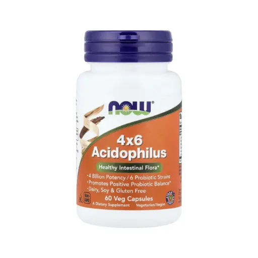 [733739029201] Now Foods Acidophilus 4X6 Contiene 4000 Millones De Potencia Y 6 Cepas Probióticas, Promueve La Flora Intestinal Saludable Y El Equilibrio Probiótico Positivo 60 Cápsulas Vegetales