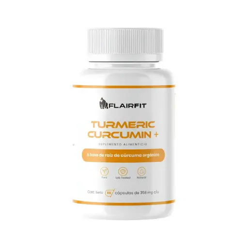 [7502309370189] Flairfit Turmeric+Cúrcuma, 60 Cápsulas, A Base de Raíz de Cúrcuma Orgánica, Apoyo Nutricional