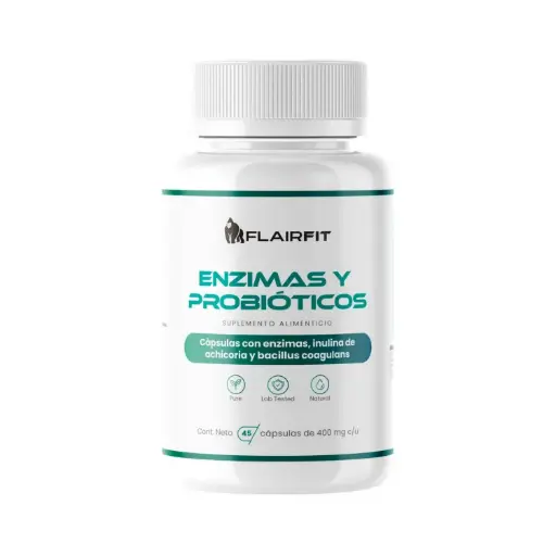 [7502309370134] Flairfit Enzimas y Probióticos, 45 Cápsulas de 400 mg c/u, Mejoramiento de la Salud Digestiva