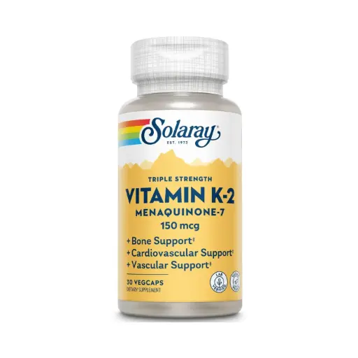 [076280278774] Solaray, Vitamina K-2, 30 Cápsulas Vegetales, Salud Ósea y Soporte Cardiovascular de Alta Potencia
