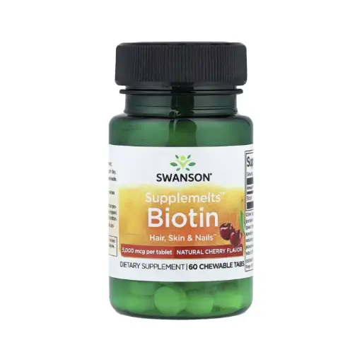 [087614115467] Swanson Supplemelts, Biotina, Cereza Natural, Cabello, Piel Y Uñas 5000 Mcg, 60 Comprimidos Masticables