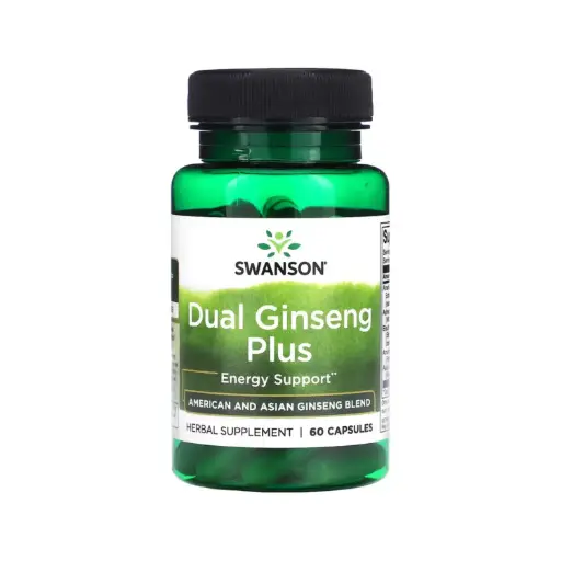 [087614142425] Swanson Dual Ginseng Plus, Refuerzo Para La Energía, 60 Cápsulas 