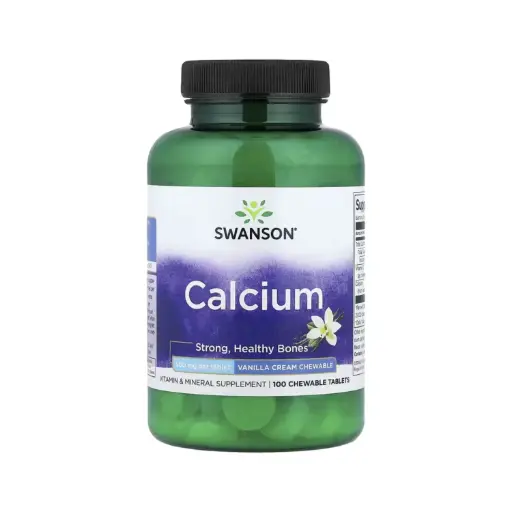 [087614018652] Swanson Calcio, Crema De Vainilla, Huesos Fuertes Y Saludables, 100 Tabletas Masticables 
