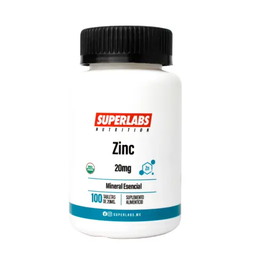 [7503045489456] Superlabs Nutrition Zinc 20 mg - 100 Tabletas | Refuerzo inmunológico | Mineral esencial ultra puro | Fórmula limpia sin aditivos | Suplemento alimenticio