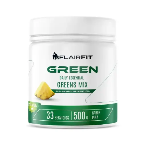 [7502309370103] Flairfit Daily Green Mix +50 Ingredientes, 33 Servicios, 500 g, Sabor Piña, Suplemento Nutricional