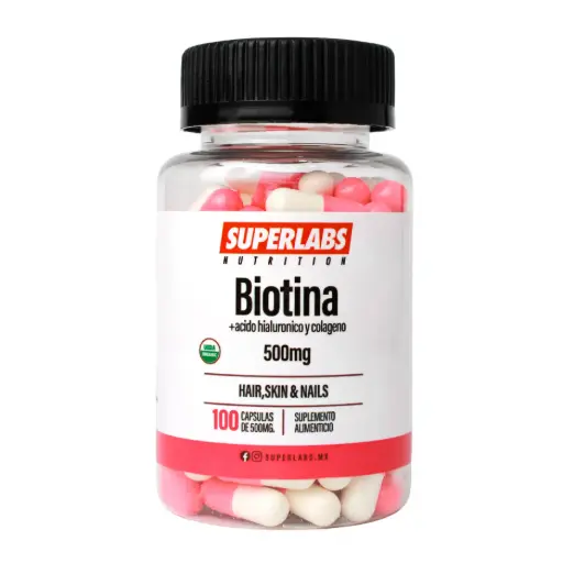 [7503045489043] Superlabs Nutrition Biotina 500 mg - 100 Caps | Hair, skin & Nails | Vitalidad y bienestar | Fórmula limpia sin aditivos | Suplemento alimenticio