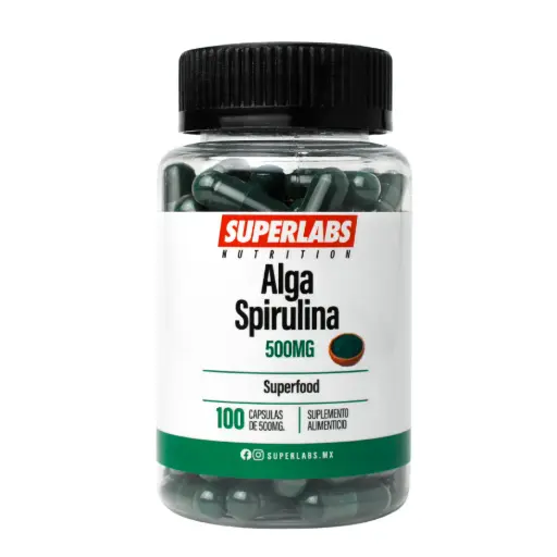 [7503045489142] Superlabs Nutrition Alga Spirulina 500 mg - 100 Caps | Proteínas y aminoácidos esenciales | Superfood | Fórmula limpia sin aditivos | Suplemento alimenticio