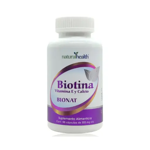 [7501853800104] Natural Health Bionat Biotina, Vitamina E y Calcio 60 Cápsulas, Belleza y Fortalecimiento
